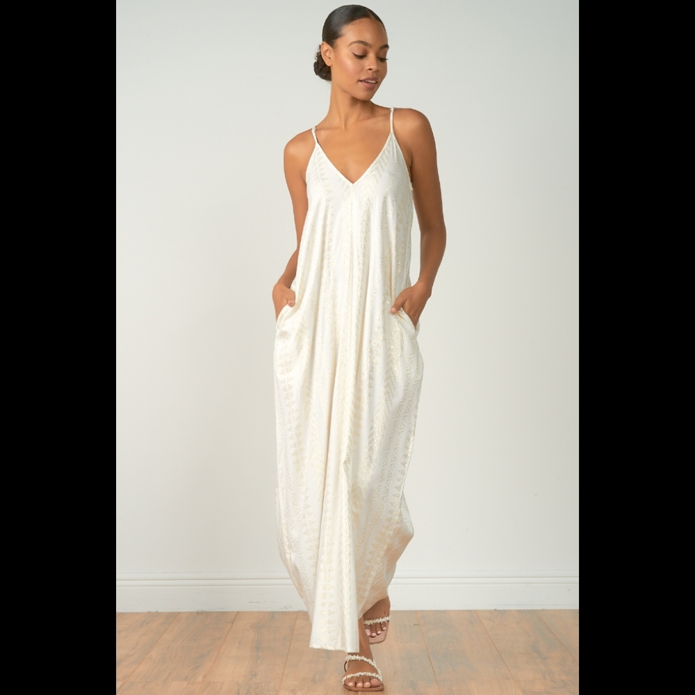 Elan cream with gold accent maxi dress
